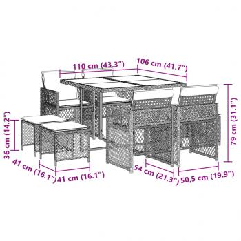 9-tlg. Garten-Essgruppe mit Kissen Braun Poly Rattan