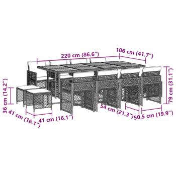 13-tlg. Garten-Essgruppe mit Kissen Grau Poly Rattan