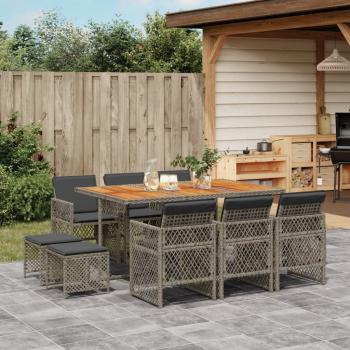 ARDEBO.de - 11-tlg. Garten-Essgruppe mit Kissen Grau Poly Rattan