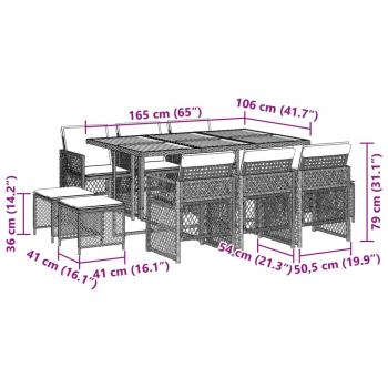 11-tlg. Garten-Essgruppe mit Kissen Grau Poly Rattan