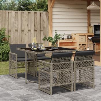 ARDEBO.de - 5-tlg. Garten-Essgruppe mit Kissen Grau Poly Rattan