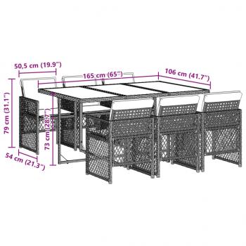 7-tlg. Garten-Essgruppe mit Kissen Schwarz Poly Rattan