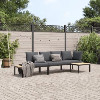 ARDEBO.de - 3-tlg. Garten-Sofagarnitur mit Kissen Schwarz Aluminium