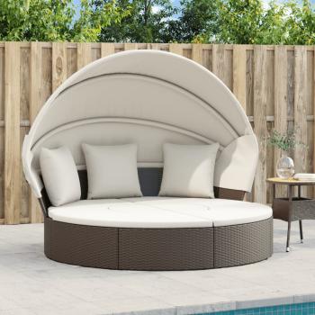 ARDEBO.de - Sonneninsel mit Dach und Kissen Braun Poly Rattan