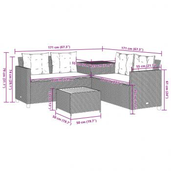 Gartensofa in L-Form mit Tisch und Kissen Grau Poly Rattan