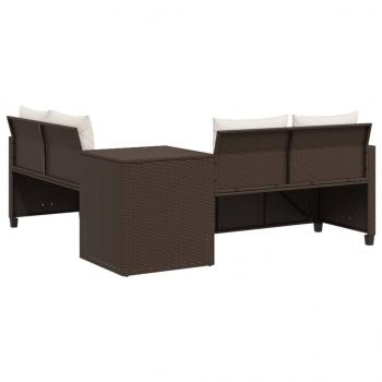 Gartensofa in L-Form mit Tisch und Kissen Braun Poly Rattan