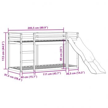 Etagenbett mit Rutsche & Leiter Wachsbraun 90x200cm Kiefernholz