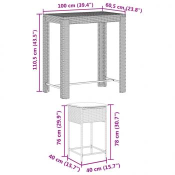 5-tlg. Gartenbar-Set mit Kissen Grau Poly Rattan