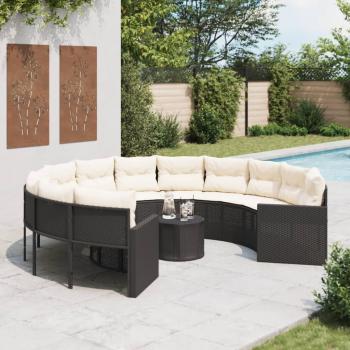 ARDEBO.de - Gartensofa mit Tisch und Kissen Rund Schwarz Poly-Rattan