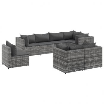 8-tlg. Garten-Lounge-Set mit Kissen Grau Poly Rattan