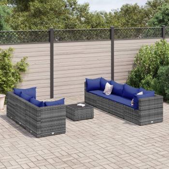 ARDEBO.de - 8-tlg. Garten-Lounge-Set mit Kissen Grau Poly Rattan