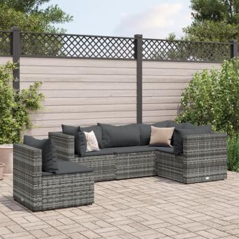 ARDEBO.de - 5-tlg. Garten-Lounge-Set mit Kissen Grau Poly Rattan