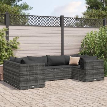 ARDEBO.de - 6-tlg. Garten-Lounge-Set mit Kissen Grau Poly Rattan