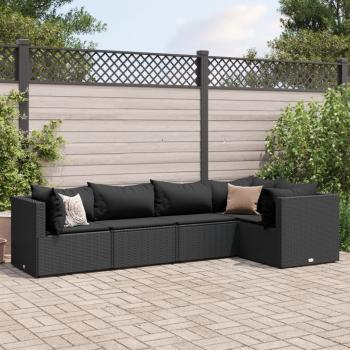 ARDEBO.de - 5-tlg. Garten-Lounge-Set mit Kissen Schwarz Poly Rattan