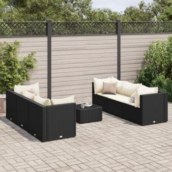 ARDEBO.de - 7-tlg. Garten-Lounge-Set mit Kissen Schwarz Poly Rattan