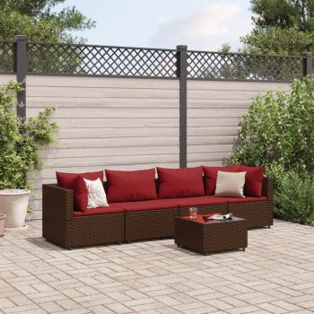 ARDEBO.de - 5-tlg. Garten-Lounge-Set mit Kissen Braun Poly Rattan