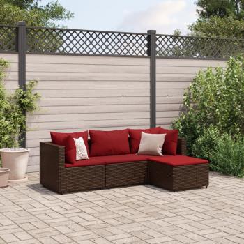 ARDEBO.de - 4-tlg. Garten-Lounge-Set mit Kissen Braun Poly Rattan