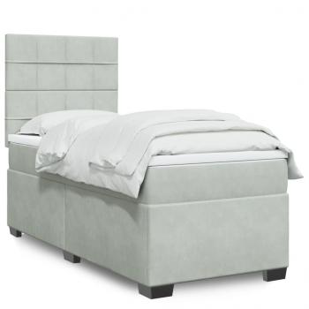 ARDEBO.de - Boxspringbett mit Matratze Hellgrau 90x190 cm Samt