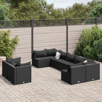 ARDEBO.de - 9-tlg. Garten-Sofagarnitur mit Kissen Schwarz Poly Rattan