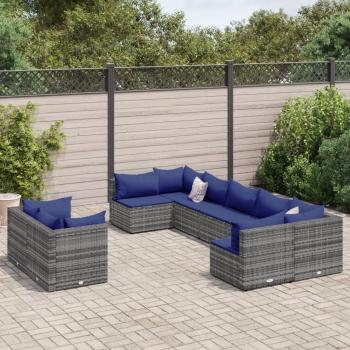 ARDEBO.de - 9-tlg. Garten-Sofagarnitur mit Kissen Grau Poly Rattan