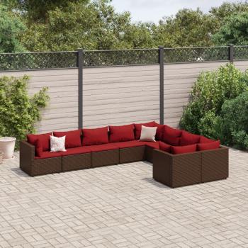 ARDEBO.de - 9-tlg. Garten-Sofagarnitur mit Kissen Braun Poly Rattan