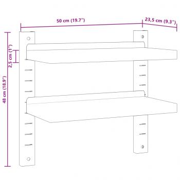 Wandregal mit 2 Böden 50x23,5x60 cm Silbern Edelstahl