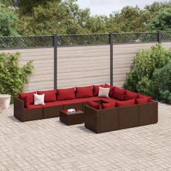 ARDEBO.de - 11-tlg. Garten-Sofagarnitur mit Kissen Braun Poly Rattan