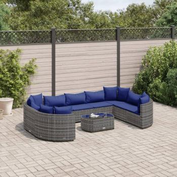 ARDEBO.de - 10-tlg. Garten-Sofagarnitur mit Kissen Grau Poly Rattan