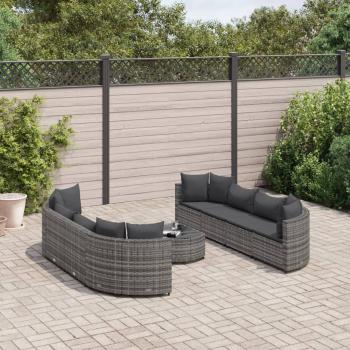 ARDEBO.de - 9-tlg. Garten-Sofagarnitur mit Kissen Grau Poly Rattan