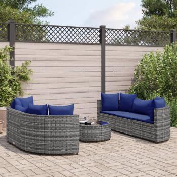 ARDEBO.de - 7-tlg. Garten-Sofagarnitur mit Kissen Grau Poly Rattan