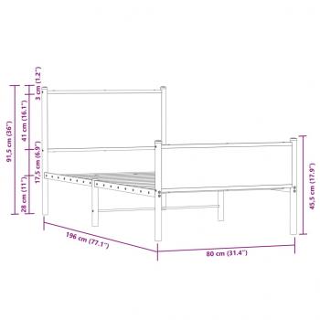 Metallbett ohne Matratze Braun Eichen-Optik 75x190 cm