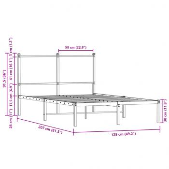 Metallbett ohne Matratze Braun Eichen-Optik 120x200 cm