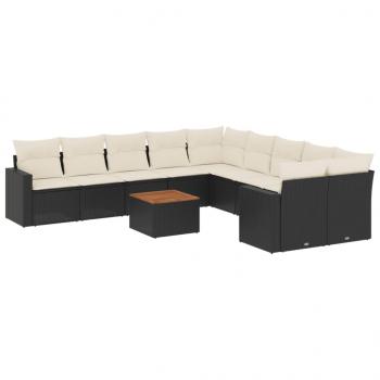 11-tlg. Garten-Sofagarnitur mit Kissen Schwarz Poly Rattan