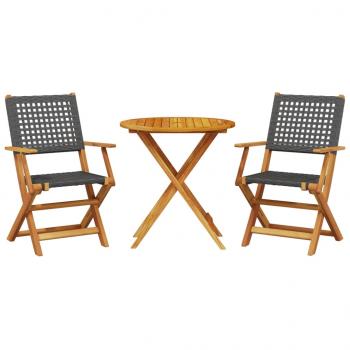 3-tlg. Bistro-Set Schwarz Poly Rattan und Massivholz