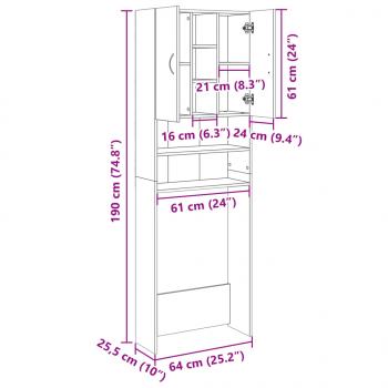 Waschmaschinenschrank Sonoma-Eiche 64x25,5x190 cm