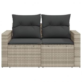 Gartensofa mit Kissen 2-Sitzer Hellgrau Poly Rattan