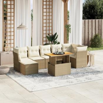 ARDEBO.de - 8-tlg. Garten-Sofagarnitur mit Kissen Beige Poly Rattan