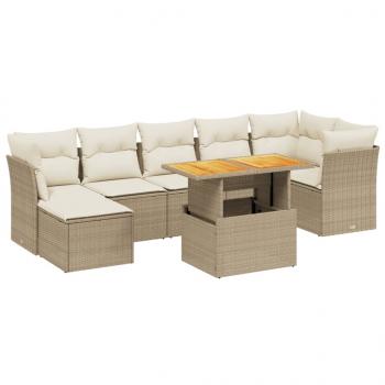 8-tlg. Garten-Sofagarnitur mit Kissen Beige Poly Rattan