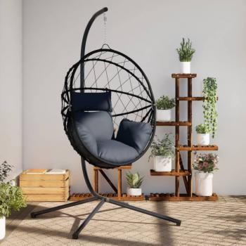 ARDEBO.de - Hängesessel Ei-Design mit Ständer Anthrazit Rattan und Stahl