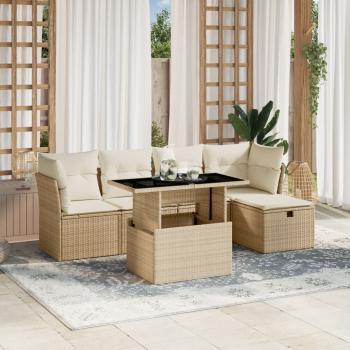 ARDEBO.de - 6-tlg. Garten-Sofagarnitur mit Kissen Beige Poly Rattan