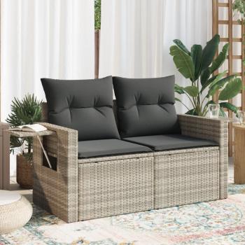 ARDEBO.de - Gartensofa mit Kissen 2-Sitzer Hellgrau Poly Rattan