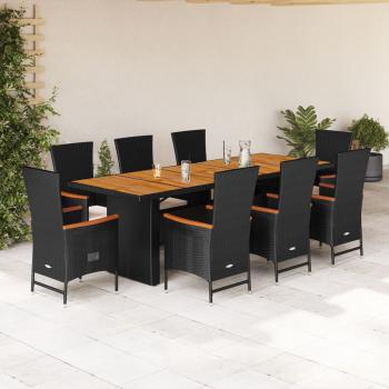 ARDEBO.de - 9-tlg. Garten-Essgruppe mit Kissen Schwarz Poly Rattan