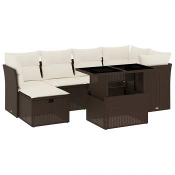 7-tlg. Garten-Sofagarnitur mit Kissen Braun Poly Rattan