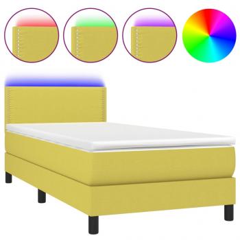 Boxspringbett mit Matratze & LED Grün 100x200 cm Stoff