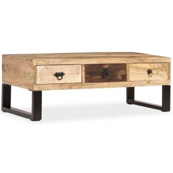 Couchtisch mit 3 Schubladen Massivholz Mango 90x50x35 cm