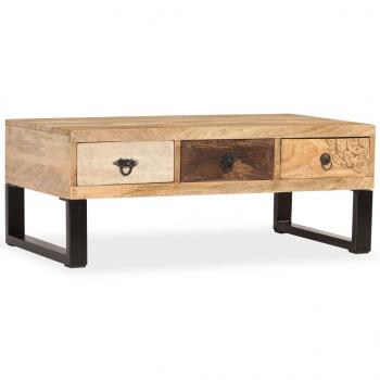 Couchtisch mit 3 Schubladen Massivholz Mango 90x50x35 cm