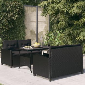 ARDEBO.de - 3-tlg. Garten-Essgruppe mit Kissen Poly Rattan