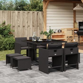 ARDEBO.de - 9-tlg. Garten-Essgruppe mit Kissen Schwarz Poly Rattan