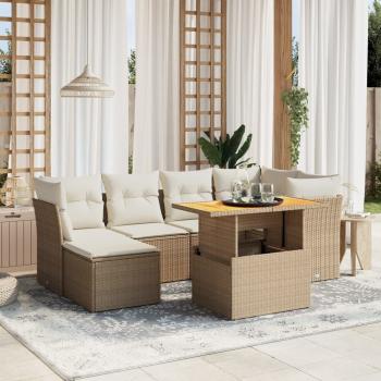 ARDEBO.de - 7-tlg. Garten-Sofagarnitur mit Kissen Beige Poly Rattan