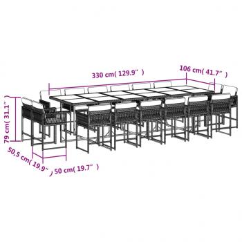 17-tlg. Garten-Essgruppe mit Kissen Grau Poly Rattan